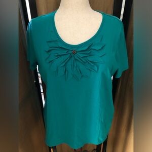 Basic Editions Green Front Flower Cut Cotton Top
